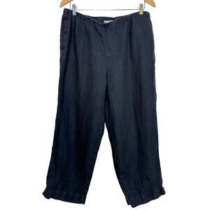 J. Jill Love Linen 100% Linen Pants Black Pull On Relaxed Wide Leg Cropped Med